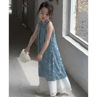 Фестиваль лодок-драконов, ограниченная серия, платье Cheongsam для девочек Hanfu, летнее детское новое жаккардовое платье в китайском стиле, улучшенное платье с лямкой на бретельках