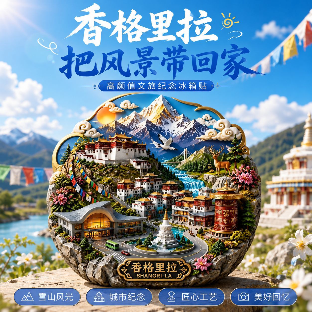 香格里拉金属冰箱贴旅游景点纪念品门贴香格里拉旅游伴手礼装饰品
