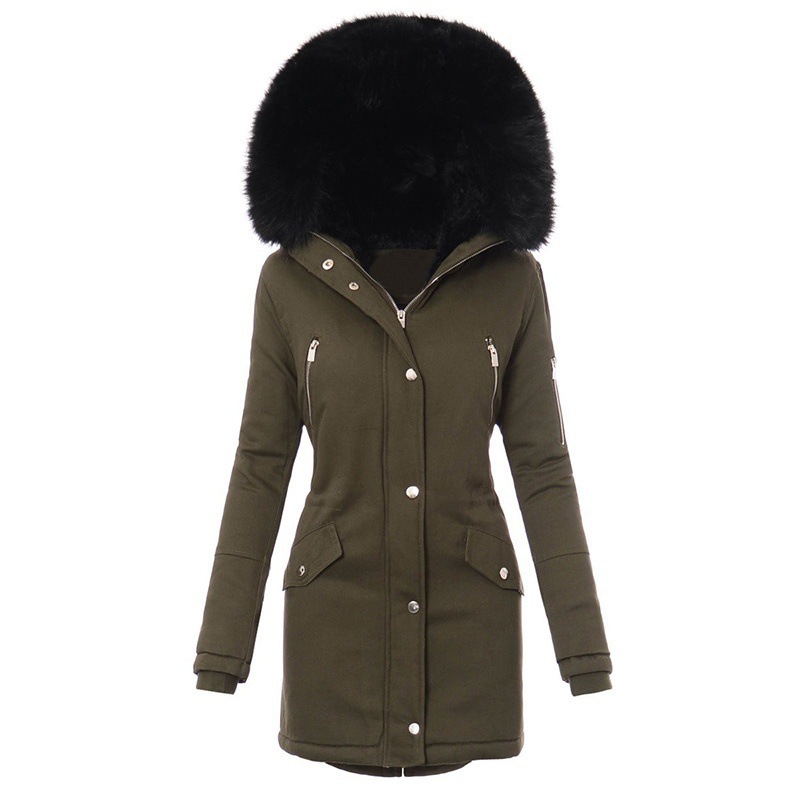 Amazon popular invierno abrigo de algodón acolchado de las mujeres Cuello de piel Abrigo acolchado de algodón abrigo de las mujeres de longitud media con capucha cintura apretada caliente chaqueta acolchada de algodón image 6