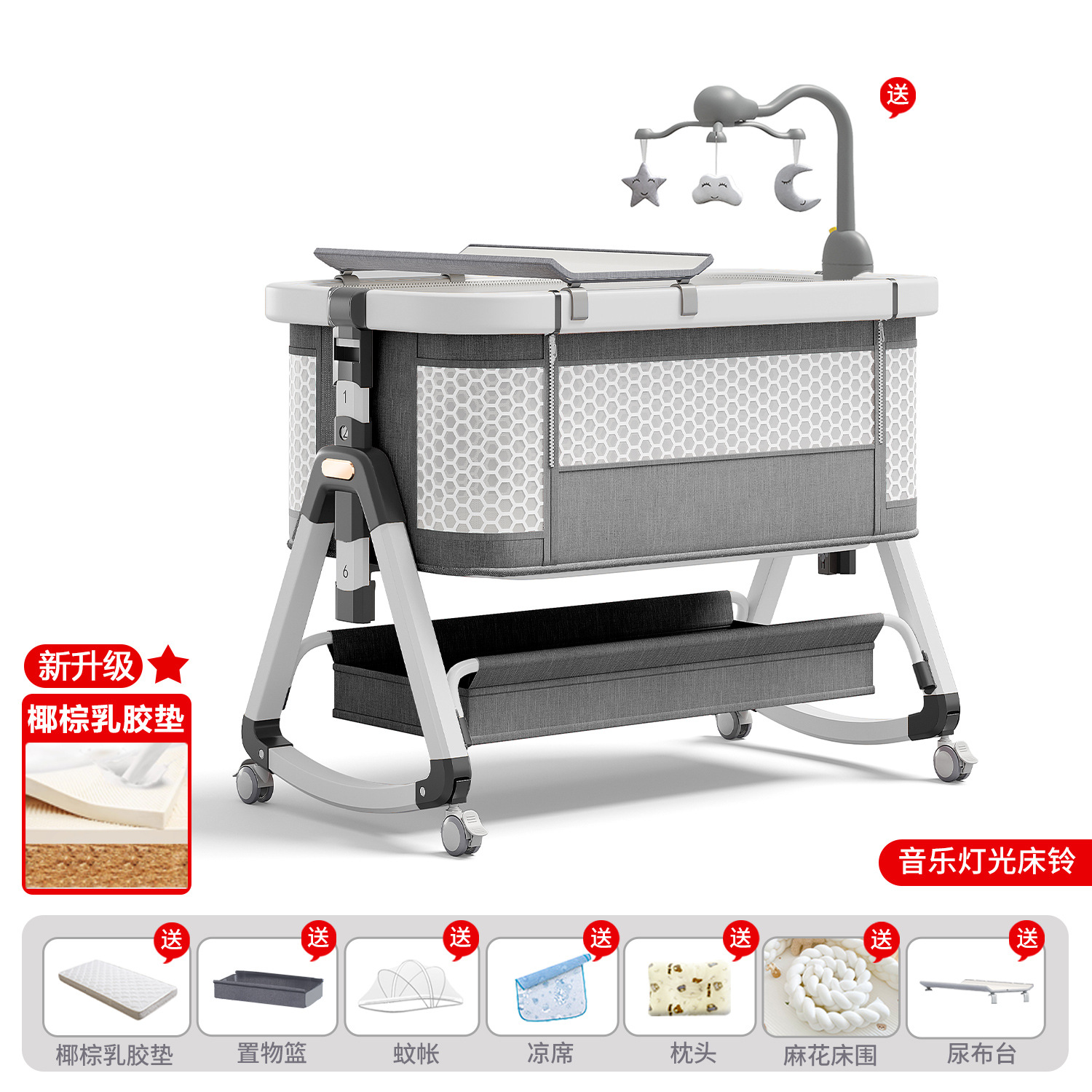 Cama de bebé móvil portátil cuna cama plegable multifuncional BB cama para recién nacidos empalme cama grande
