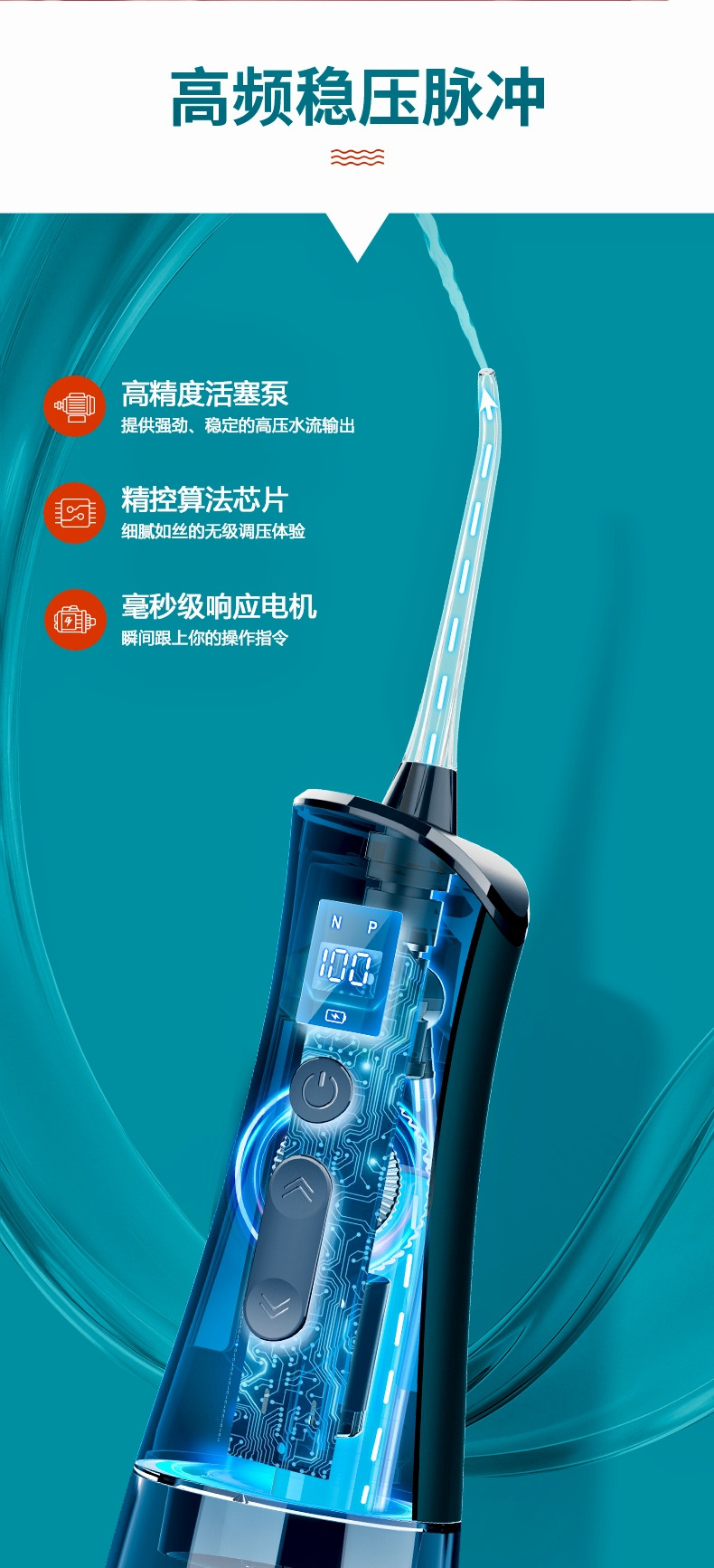 跨境亚马逊便携式数显屏电动冲牙器清洁口腔护理水牙线活塞泵喷头