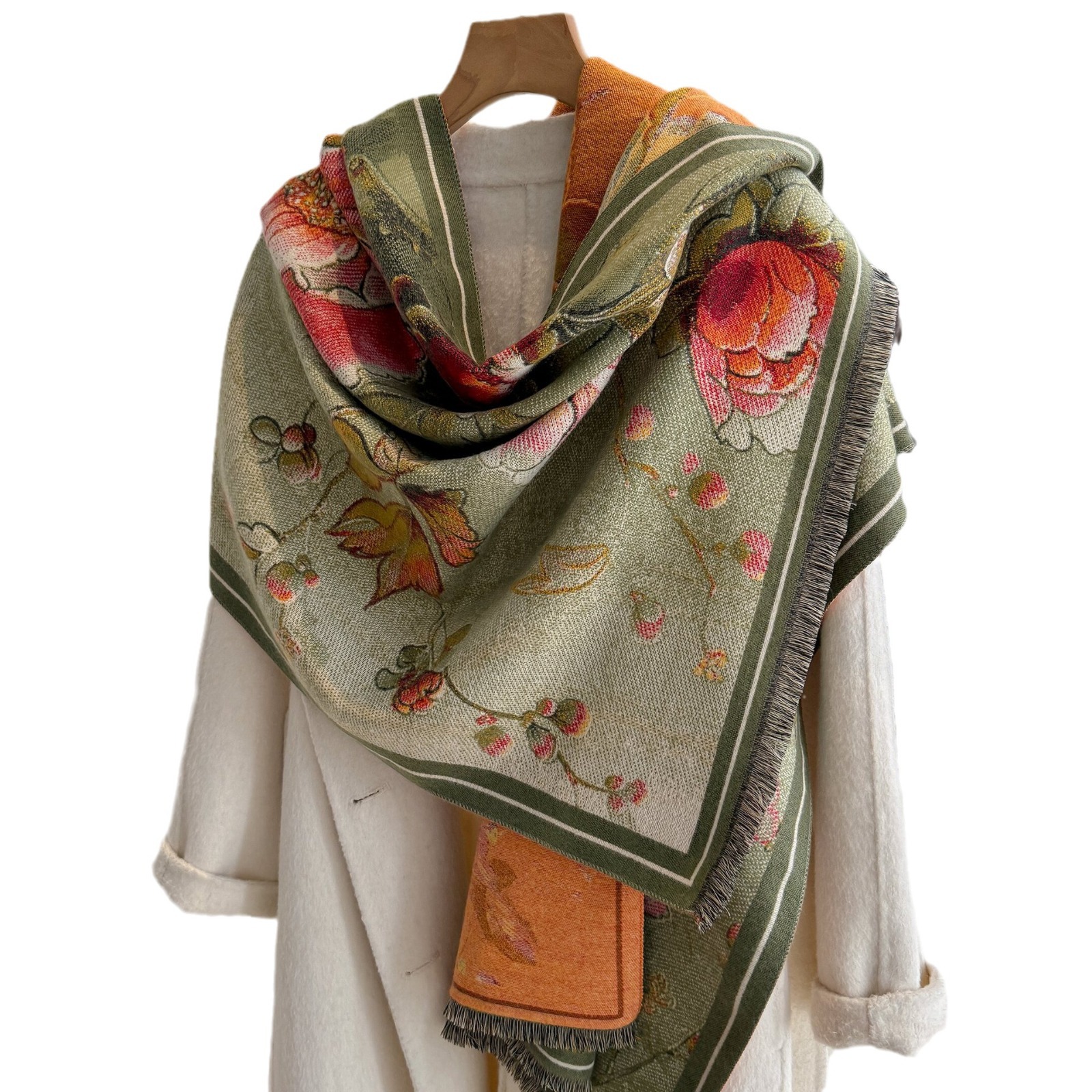 2024 serie de pintura al óleo retrógrada toallas largas mujeres versátiles literatura otoño invierno nuevo jacquard imitación de cashmere gruesa bufandas cálidas