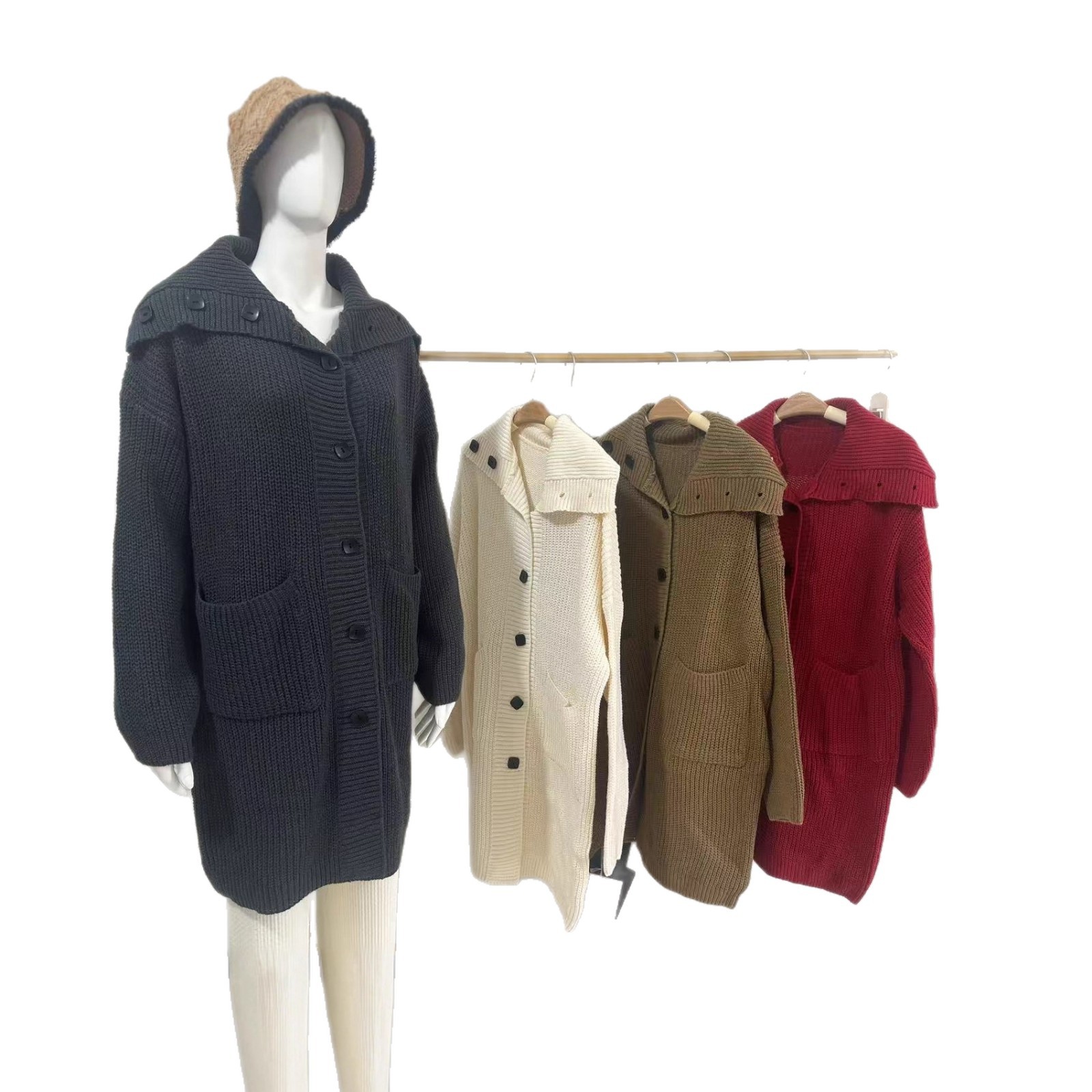 Cardigan de punto retro con solapa de viento perezoso otoño y invierno de 2025 nueva moda suéter largo abrigo suelto image 6