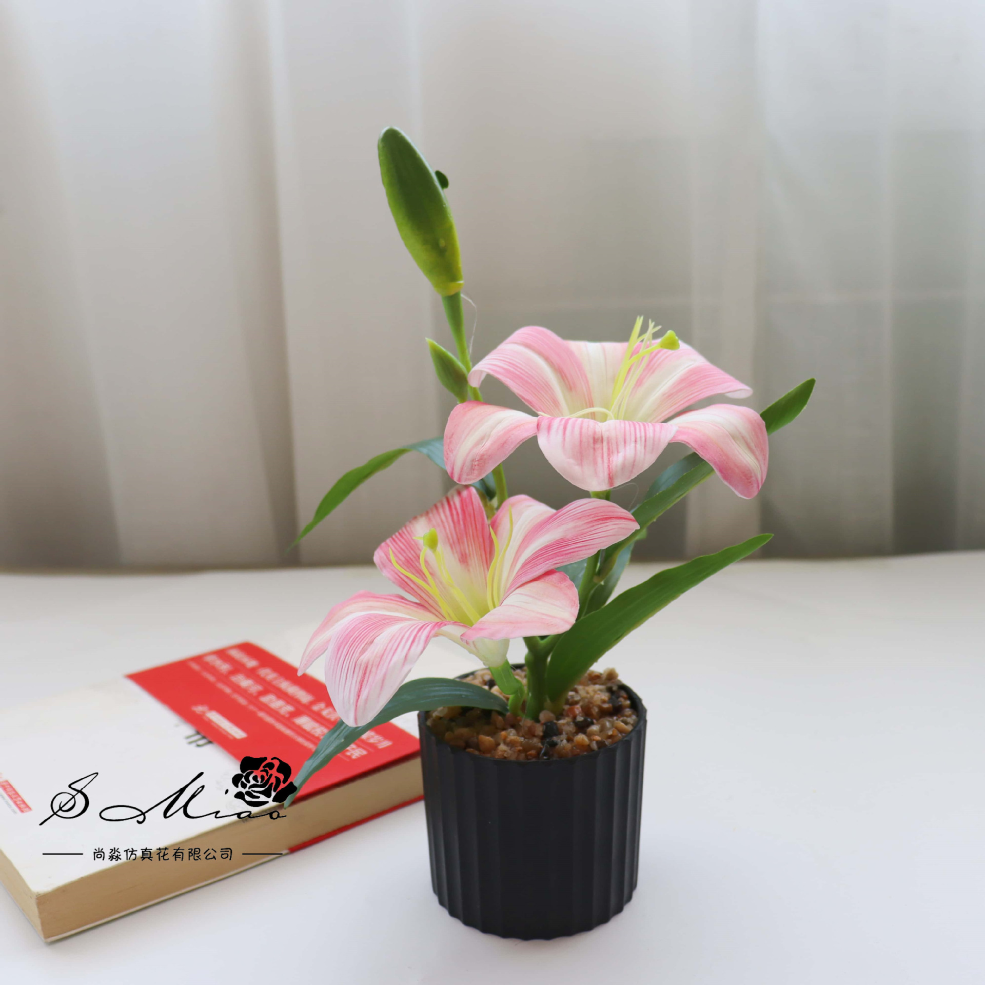 Flores falsas de tres cabezas sensación de lirio pequeño bonsai simulación flor de moda decoración creativa plantación verde artificial simulación maceta image 10