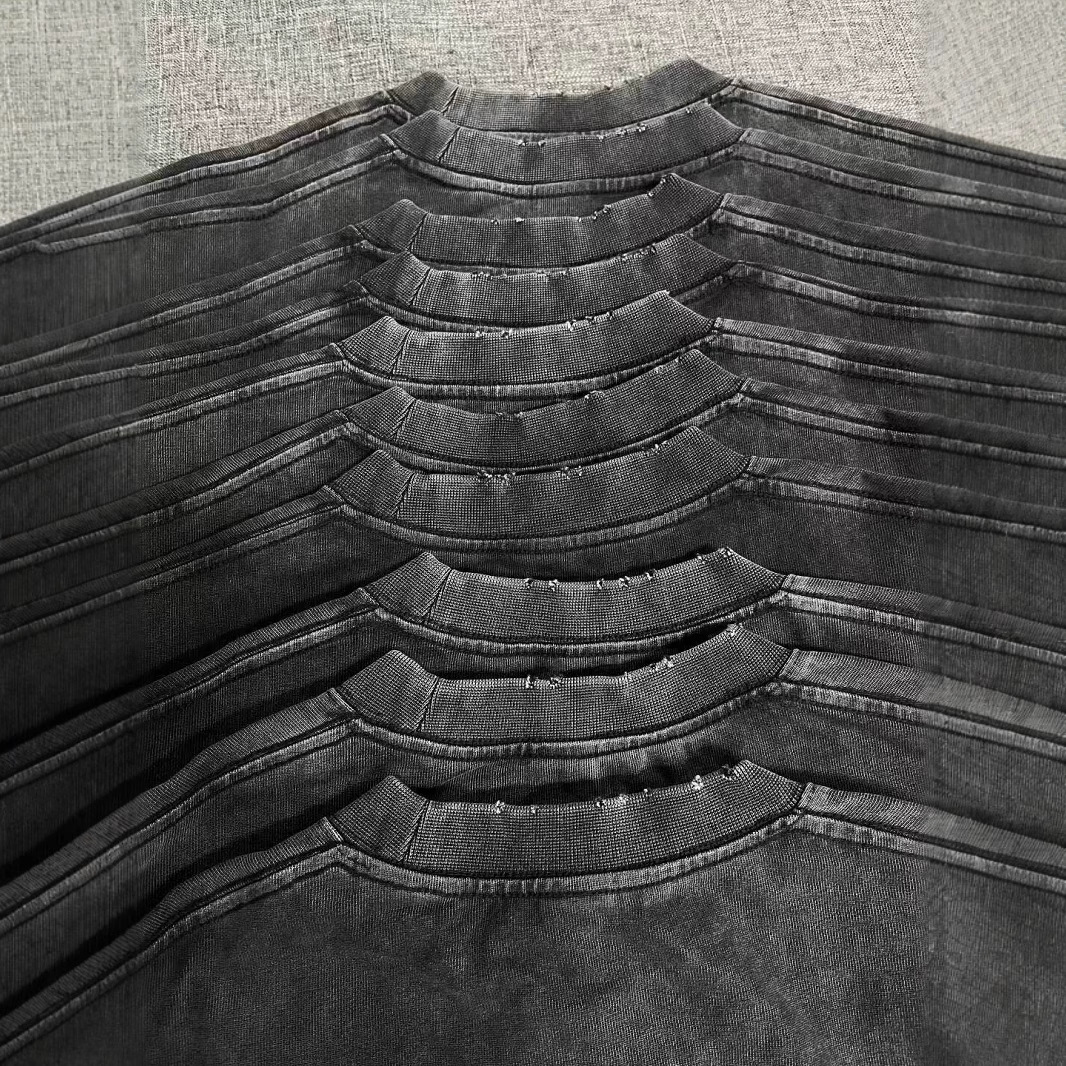 Estrellas pesadas y desgastadas camisetas de mangas cortas de impresión reflectante masculina marca de moda de tamaño grande retro lavado con agua hacer camisetas viejas