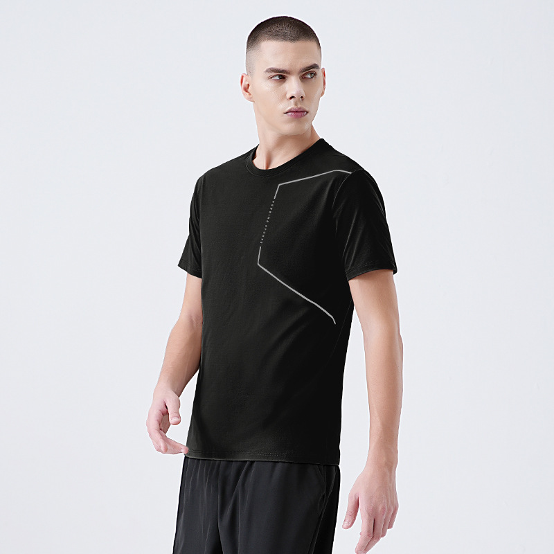 Camiseta deportiva informal de manga corta para hombre, estilo nuevo de verano, transpirable, de secado rápido, para correr y hacer ejercicio, estilo europeo y americano, para comercio exterior transfronterizo.