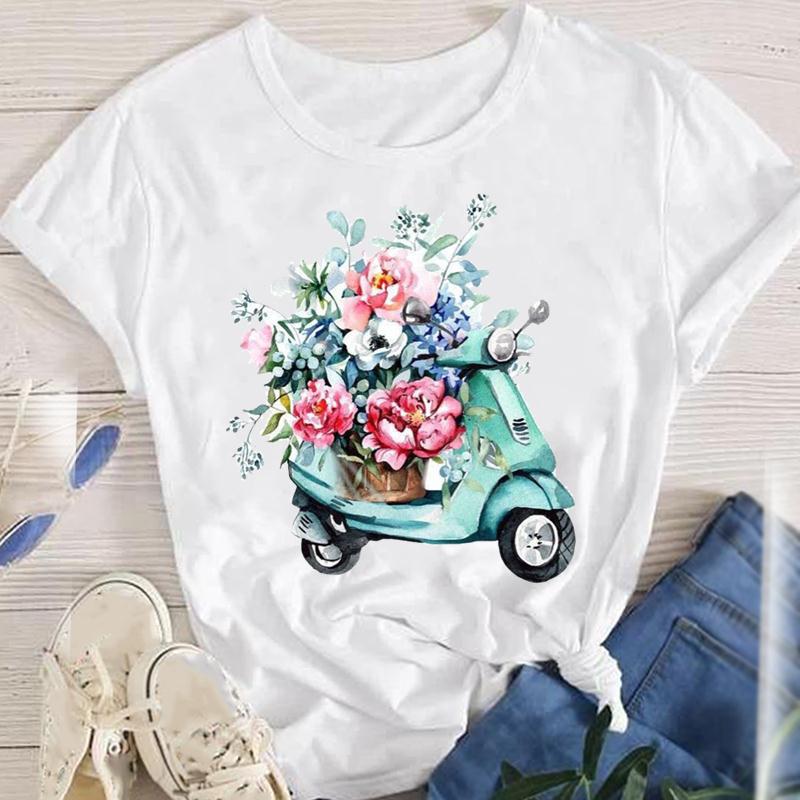 114g Weight Short Sleeve Sleeve Length Pullovers Placket Type Regular Sleeve Sleeve Type Polyester Fabric Type Regular Top Length T-shirt Tops Type Daily Occasion Round Neck Neckline Breathable Function Regular Fit Fit Type Flower Pattern Summer, Spring, Autumn Season Women'S Gender Printing Design Fashion Style Wholesale Women'S Fashion Flower Short Sleeve Printing T-Shirts 14
