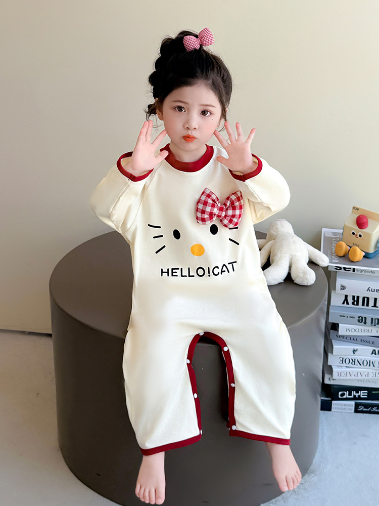 Pijamas de niñas primavera y otoño 2025 nuevo estilo extranjero para niñas bebé manga larga bolsa de dormir de dibujos animados para niños camiseta