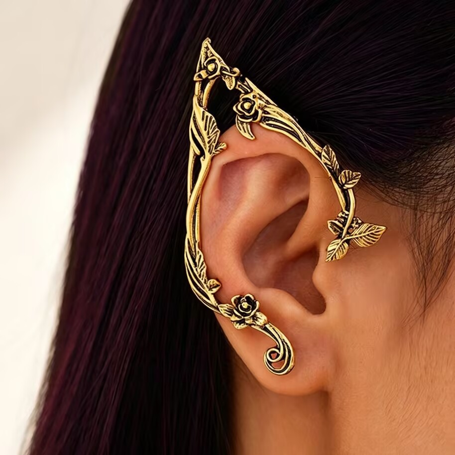 European and American cross-border accessories, ins-style elf irregular eco-friendly earrings, unique punk-style geometric rose flower ear cuffs