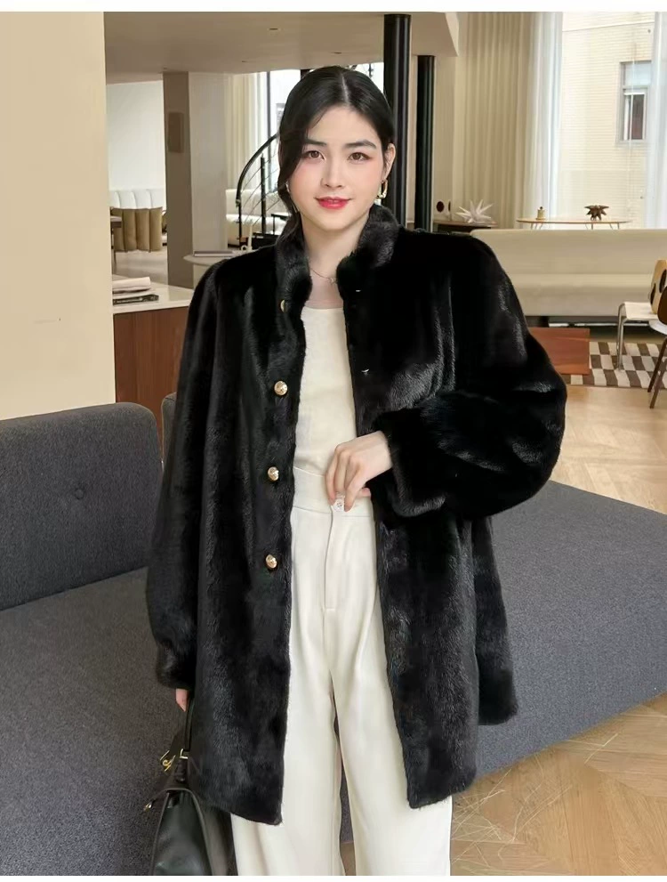 Mink fur coat, 2025 eco‑friendly thickened medium‑length integrated design for women