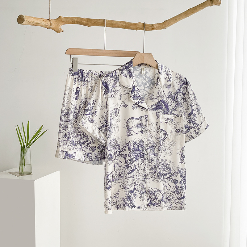 Chinese style ink painting pajamas women's summer ice silk short sleeve suit high sense online celebrity ins fresh simple home wear