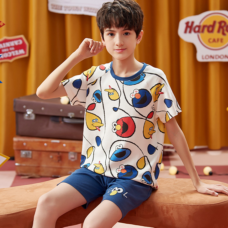 兒童睡衣春秋款純棉男孩短袖夏季薄款男童中大童寶寶皮卡丘家居服