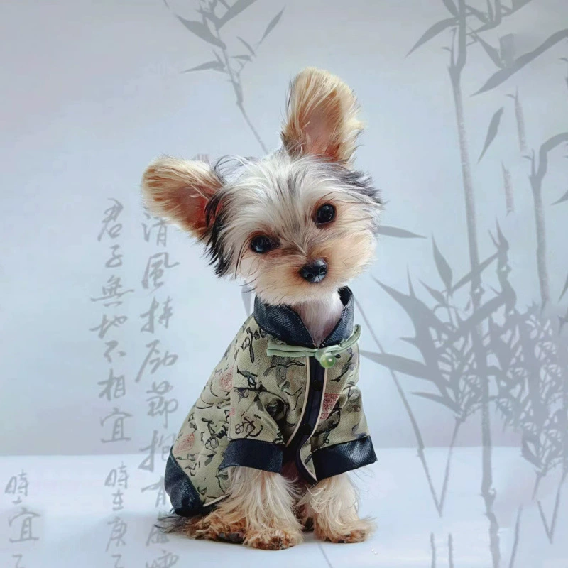Одежда для собак в китайском стиле с каллиграфией, ультратонкий персонализированный жилет для собак маленького размера Тедди Бишон Померанский Шнауцер, модный жилет