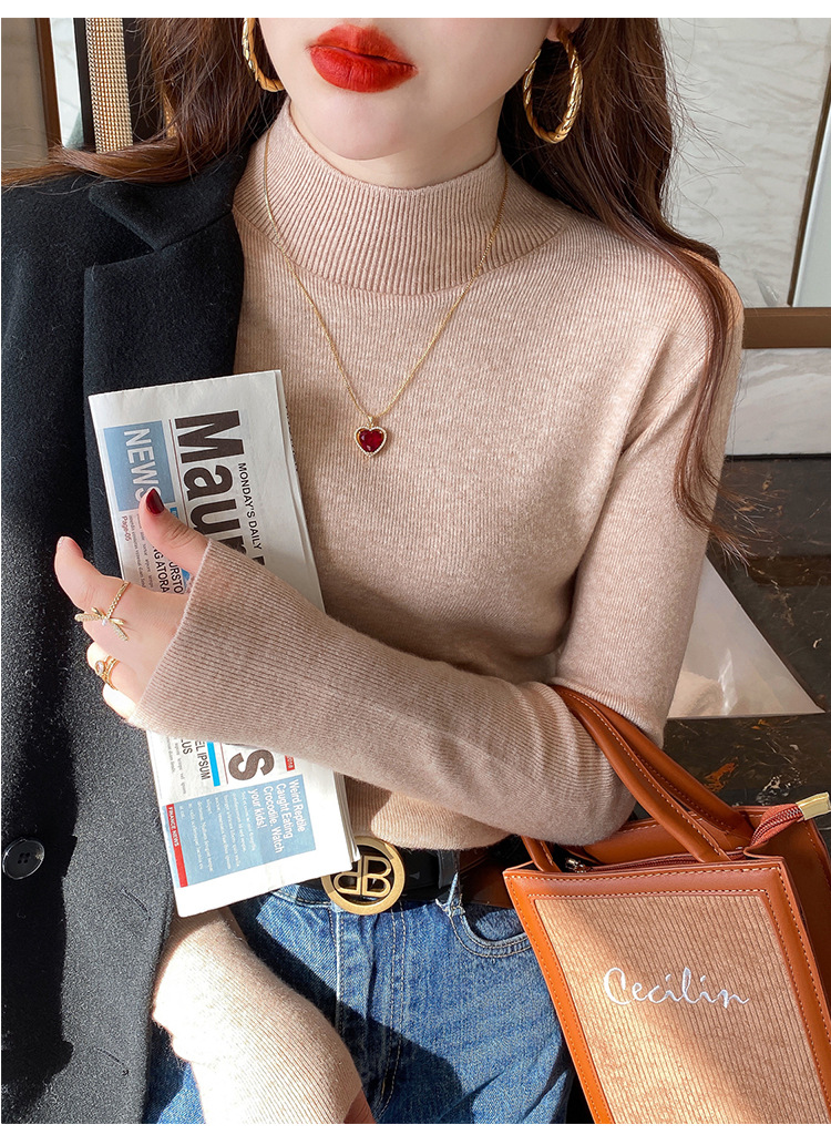 商品详情图_半高领打底衫女内搭秋冬洋气毛衣2022新款白色羊