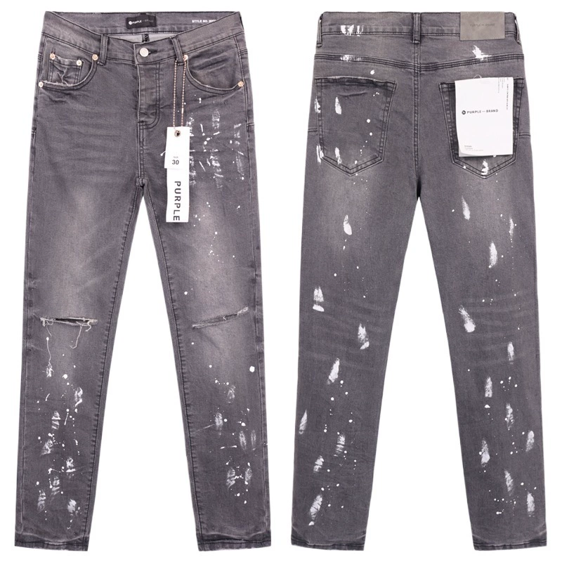 Новые Purple Brand splash-ink принт американский стиль высокого стрит, стирка washed distressed casual ripped skinny джинсы для мужчин