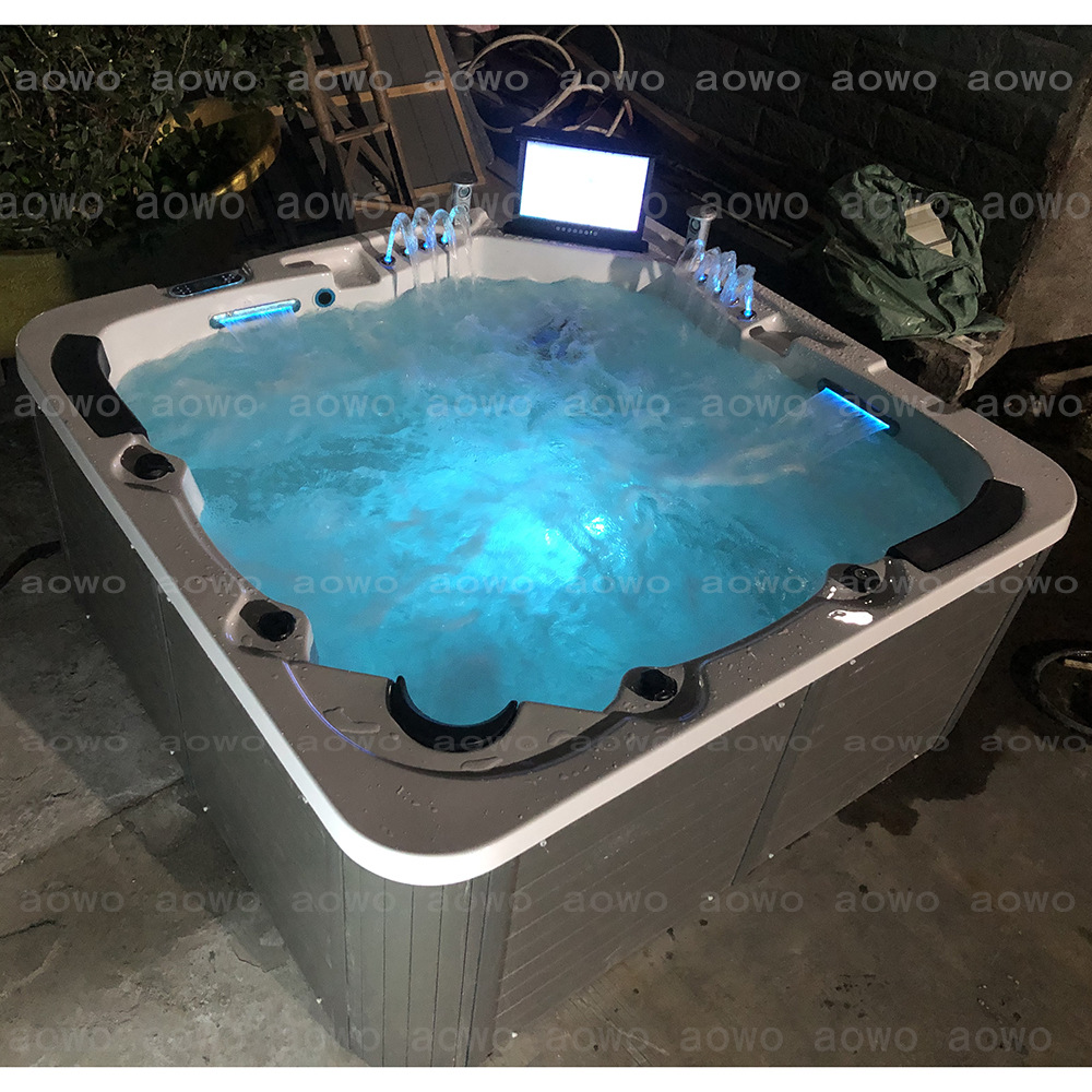 户外亚克力喷泉瀑布按摩冲浪浴缸水疗spa5人智能恒温jacuzzi泡池