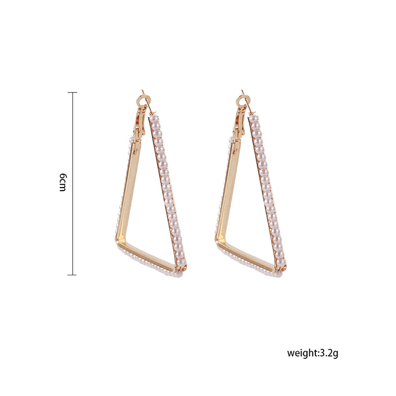 4g Weight Earrings Classification Wedding, Travel Occasion Women'S Gender Gold Color Fashion Geometric Triangle Pearl Alloy Earrings Wholesale 无