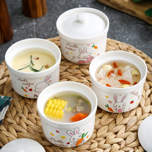Ceramic Stew Pot with Lid Water-proof Stew Bird's Nest Supplements Stew Soup Pot for One Person Household Inner Pot Stew Pot Mini Steamed Egg Pot