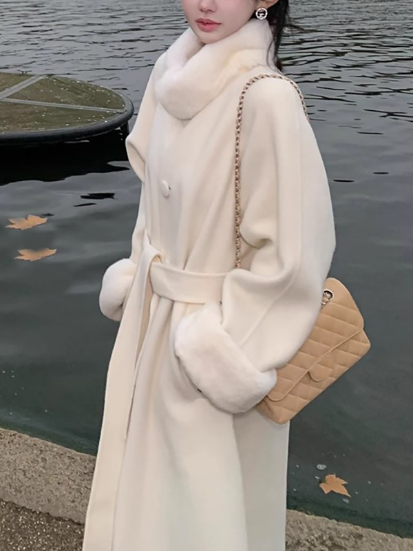 京洛无佳人气质长款羊毛毛呢女式大衣双面呢外套女獭兔毛领|undefined