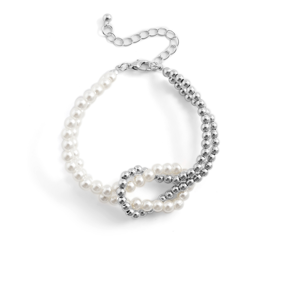 Simple Fashion Imitation Pearl Stitching round Beads Knotted Cross Geometric Resin Bracelet
