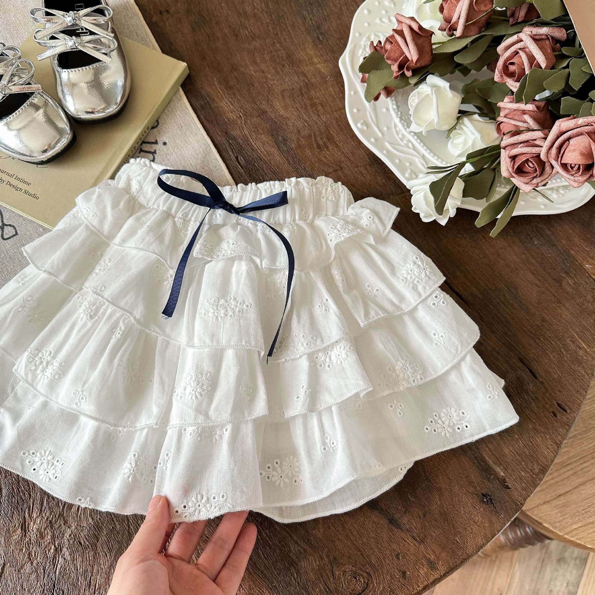 Estrella infantil redonda niña todo fósforo falda corta estilo coreano para niños falda de ballet estilo occidental falda de princesa falda de encaje dulce