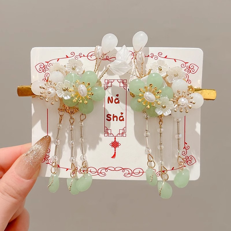 Niños flores de perlas para el cabello de mujeres estilo antiguo estilo Han toque de cabello de niña super inmortal estilo nacional tarjeta de cabello de niña pequeña para el cabello de clips