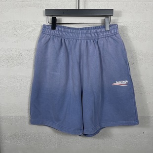 Paris High Version B Brand 2025 New Classic Wave Pattern Logo Crack Print Washed Distressed Frayed Shorts
