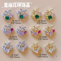 新款美甲饰品圣诞花环钻饰轻奢超闪蝴蝶结锆石金属配饰指甲装饰品
