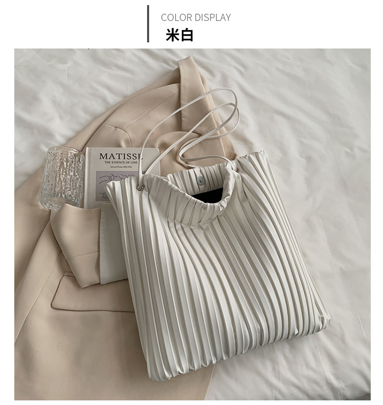fashion soft leather simple largecapacity fold striped portable tote bagpicture6