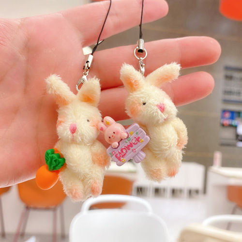 Creative hand-made bunny mobile phone rope pendant cute doll keychain plush doll claw machine jewelry wholesale