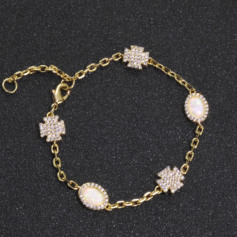 European and American Hip-Hop Opal Bracelet Jewelry High-End Accessories Zircon Cross Bracelet Men's Jewelry Customization