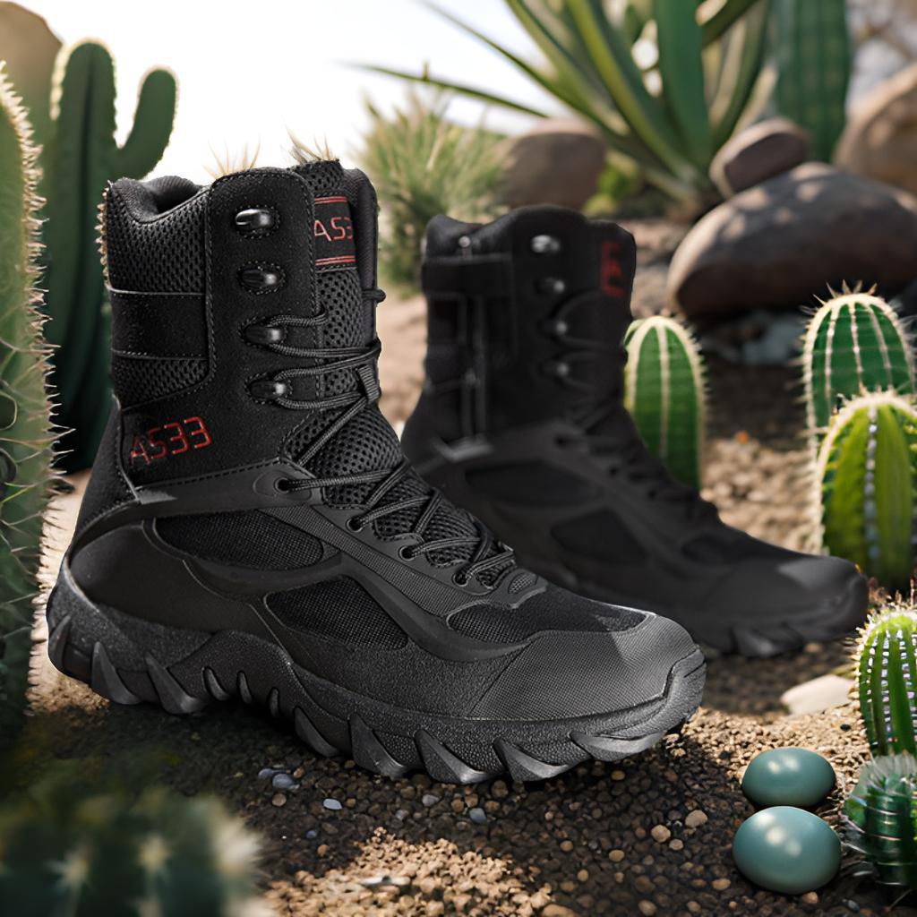 Ventas directas de la fábrica de Amazon Botas tácticas Botas altas transpirables Zapatos de hombre al aire libre Botas del desierto Botas de combate Botas de senderismo