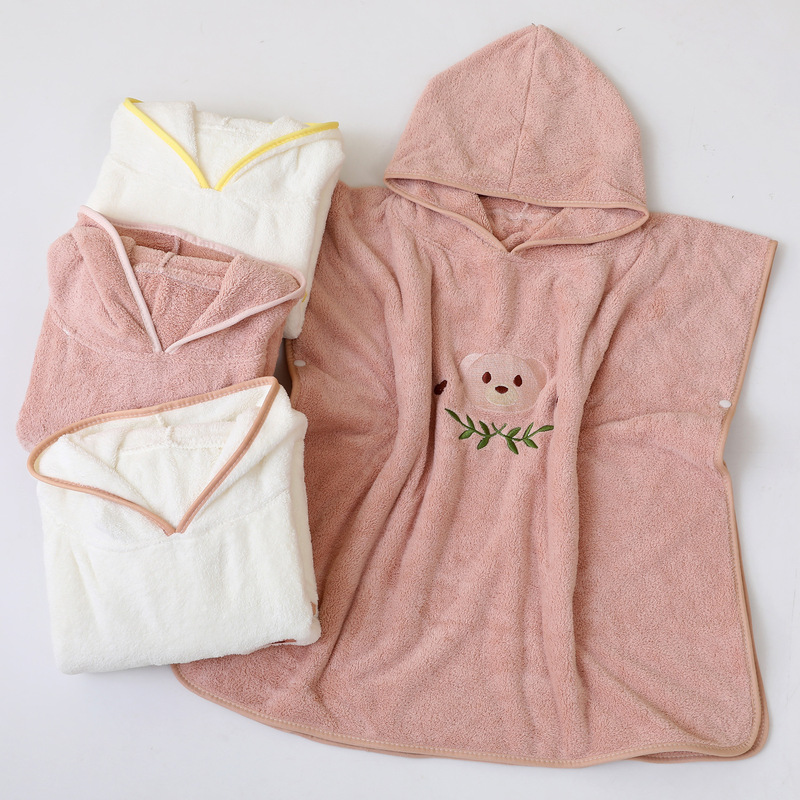 Ins South Korea Embroidered Baby Bear Coral Fleece Hooded Bath Towel Cape Children Bathrobe Baby Shower Absorbent Towel Ins South Korea Embroidered Baby Bear Coral Fleece Hooded Bath Towel Cape Children Bathrobe Baby Shower Absorbent Towel