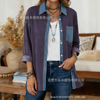 2026跨境外贸亚马逊独立站夏季女士个性独特简约印花长袖休闲衬衫