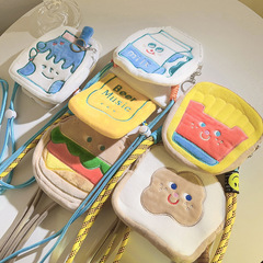 元氣迷你麵包薯條零錢收納包背夾斜跨手機鏈卡通少女毛絨掛件掛繩