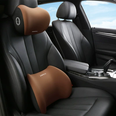 Waist support Driving Seat Backrest, Car Cushion - brown-headrest-waist-pillow-standard