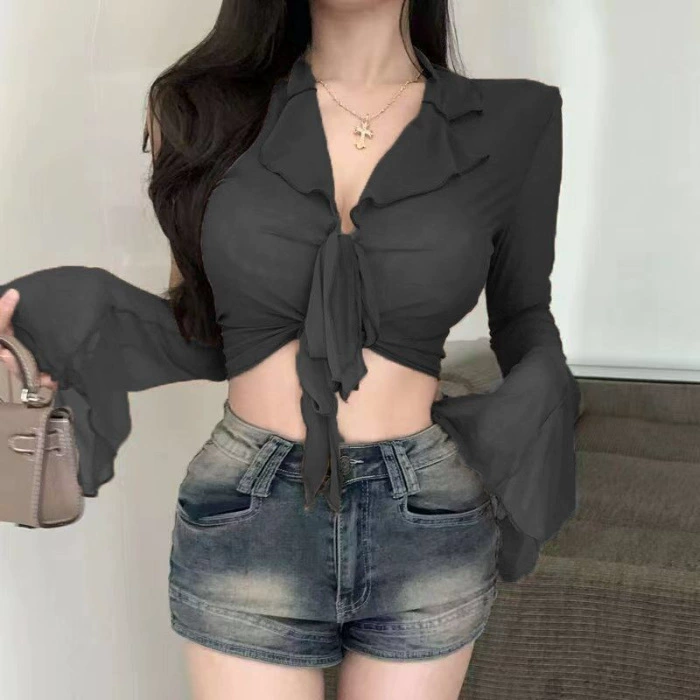Цветная длинный рукав, sexy пояс, короткий брендовый мегафон, обтягивающий