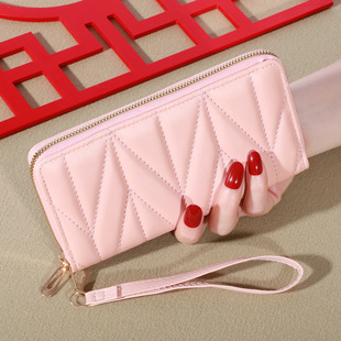 2024 New wallet Korean style cute pu long coin purse large capacity women's multi-card zipper hand phone bag