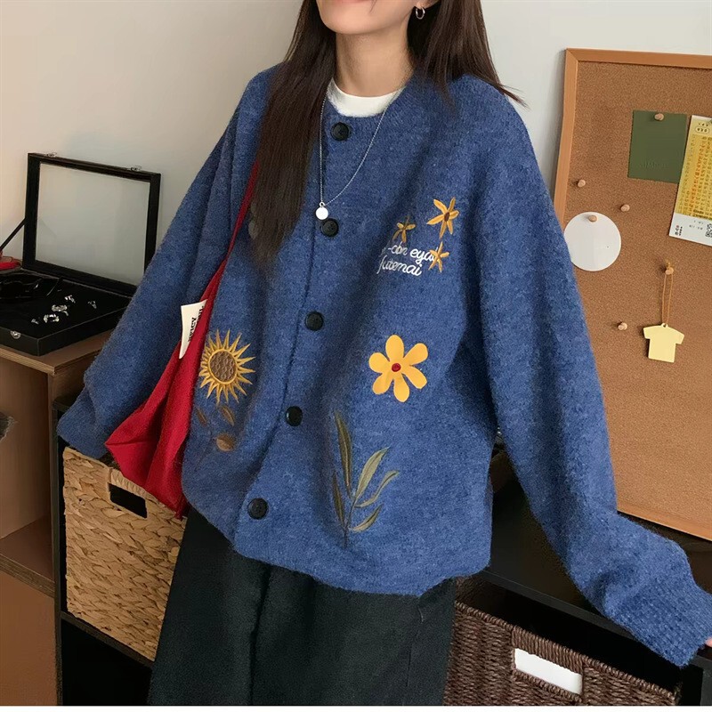 YS Amazon European and American Cross-Border Plus Size Knitted Cardigan Top for Women, Autumn and Winter Floral Embroidery Loose Sweater Coat YS Amazon European and American Cross-Border Plus Size Knitted Cardigan Top for Women, Autumn and Winter Floral Embroidery Loose Sweater Coat