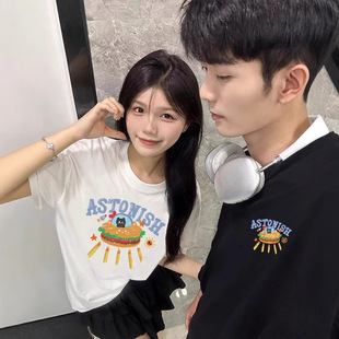 Summer Pure Cotton Short-Sleeved T-Shirt Couple Wear Lazy Style Loose Niche Design Tops for Men and Women Student Trendy Class Uniforms