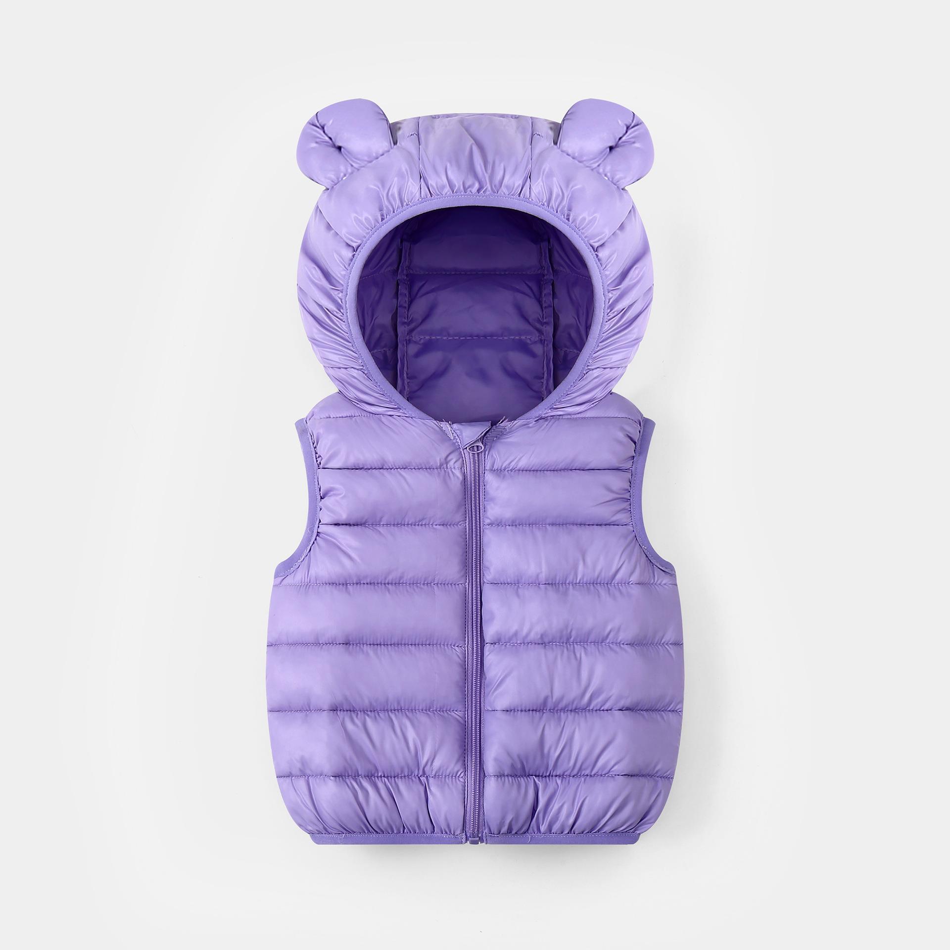 Chaleco de algodón con capuchón de color sólido chaleco de algodón de pluma para niños y niñas lindos y delgados hombros primavera y otoño caliente dentro y fuera