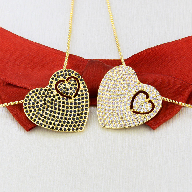 5g Weight Necklace Classification Wedding, Travel Occasion Copper Material Heart Pattern Unisex Gender Plating Design Simple Style Style White, Black Color Full Diamond Heart-shaped Necklace 2