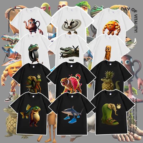 Tungtungsahur Universal Wooden Stick Person Abstract Foreign Shanhaijing Short Sleeve Boys' T-shirt Casual Summer Clothing