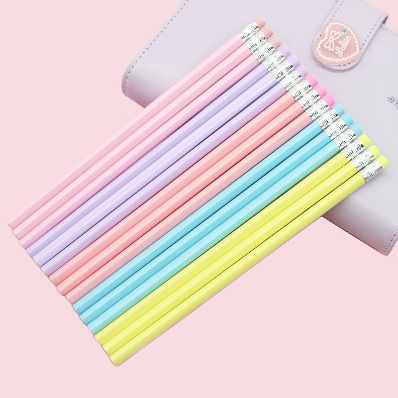 Pencil Wholesale Macaron Triangle Rod with Rubber Head Primary School Children Sketch Painting hb Pencil Stationery