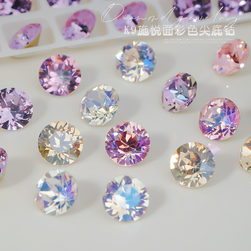 Trendy Nail Art K9 Diamond Jewelry Shi Yue Surface 8mm Round Pointed Diamond High-Quality Super Shiny Multi-Faceted 33-Cut Nail Decorations