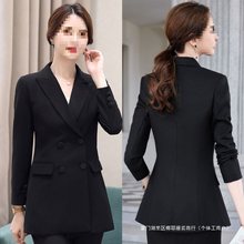 黑色西装外套女中长款韩版2025春秋新款收腰显瘦双排扣小西服