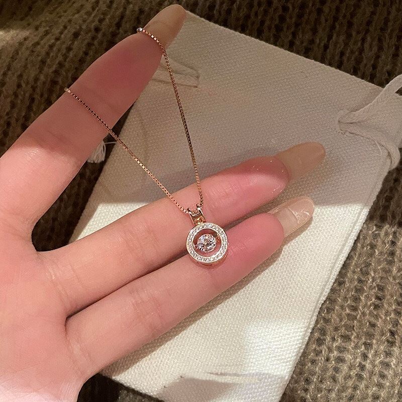 Rose gold perfume bottle ring zirconia heartbeat necklace, high-end luxury niche exquisite clavicle chain for women Rose gold perfume bottle ring zirconia heartbeat necklace, high-end luxury niche exquisite clavicle chain for women