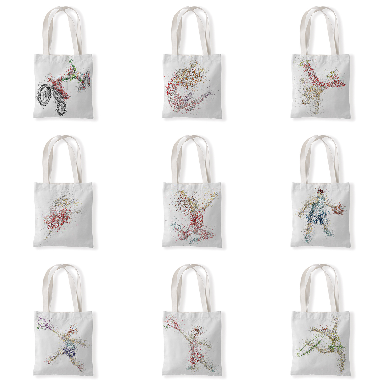 运动剪影印花手提时尚单肩购物袋休闲零钱袋文艺手提帆布袋