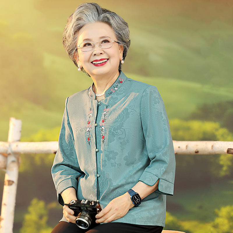 Elder People's Shirts Women's Summer Clothes New Grandma's Tang Clothes 6070-year-old 80-year-old Lady's Clothes Spring and Summer Mother's Shirts