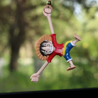Same Style One Piece Car Pendant Rearview Mirror Decoration Straw Hat Luffy Ornament One Piece Decorative Figurine Gift (Car hanging) - long-hand-road-car-hanging-single-hand-rope